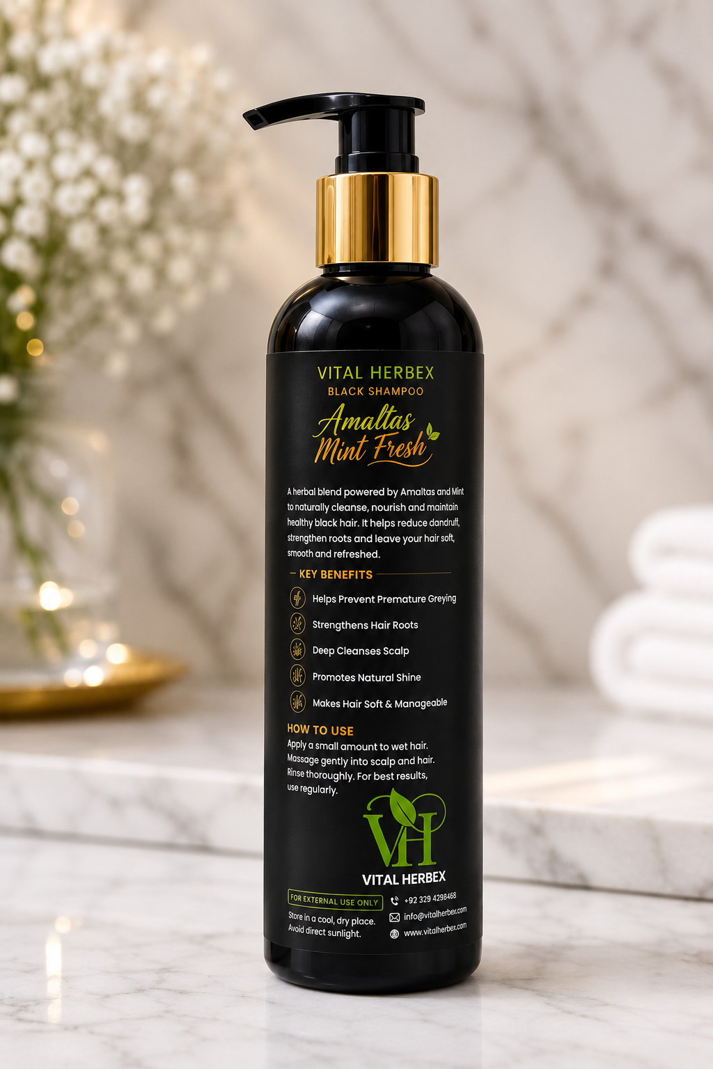 AMALTAS Mint-Fresh Black Shampoo | Herbal Anti-Dandruff Shampoo (230ml)